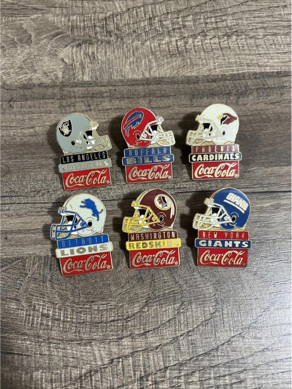 Coca-Cola Metal Helmet Pins Vintage 1993 NFL Licensed Lot Of 6